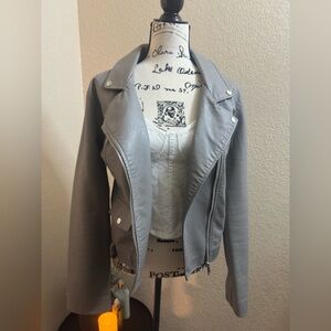 dip Grey Vegan Leather Biker Jacket - Size XL - Moto Style